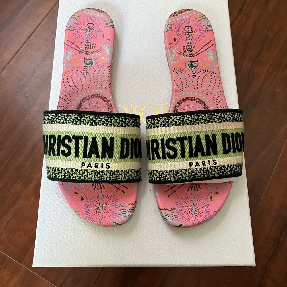 Dior Pink and Green Women's Slippers